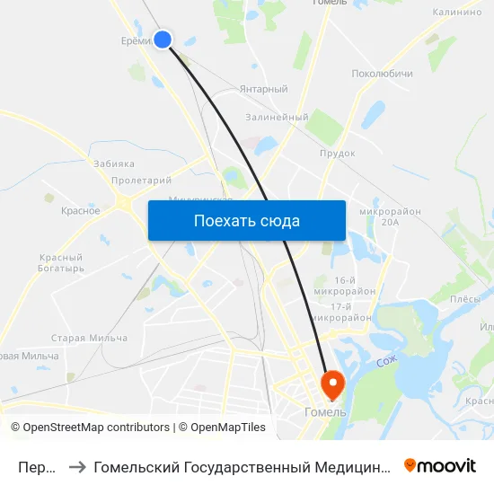 Переезд to Гомельский Государственный Медицинский Университет map
