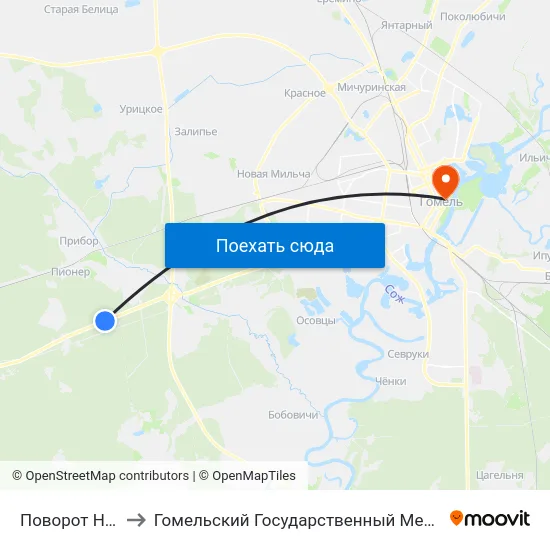 Поворот На Прибор to Гомельский Государственный Медицинский Университет map