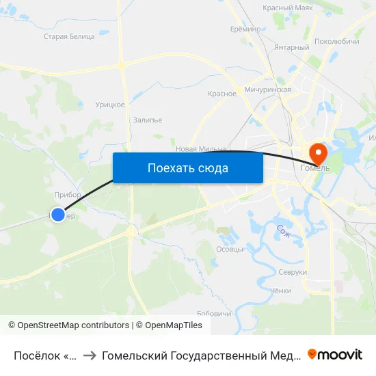 Посёлок «Пионер» to Гомельский Государственный Медицинский Университет map