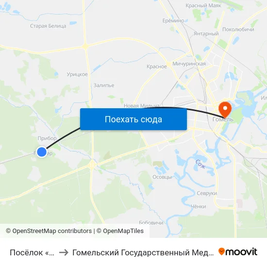Посёлок «Пионер» to Гомельский Государственный Медицинский Университет map