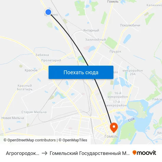 Агрогородок «Ерёмино» to Гомельский Государственный Медицинский Университет map