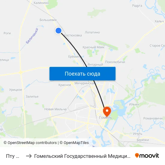 Пту № 179 to Гомельский Государственный Медицинский Университет map