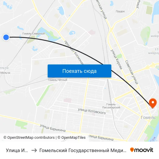 Улица Иванова to Гомельский Государственный Медицинский Университет map