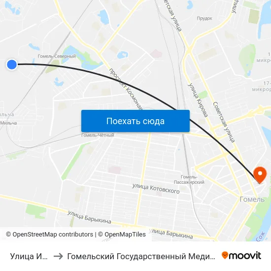 Улица Иванова to Гомельский Государственный Медицинский Университет map