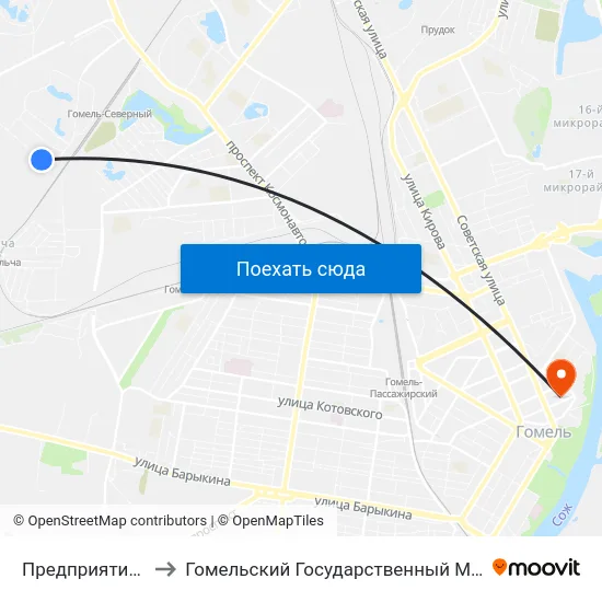 Предприятие «Химторг» to Гомельский Государственный Медицинский Университет map