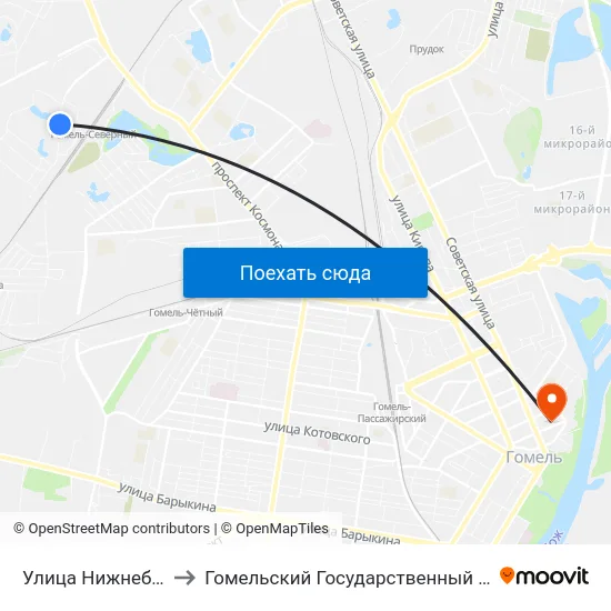 Улица Нижнебрилёвская — 1 to Гомельский Государственный Медицинский Университет map
