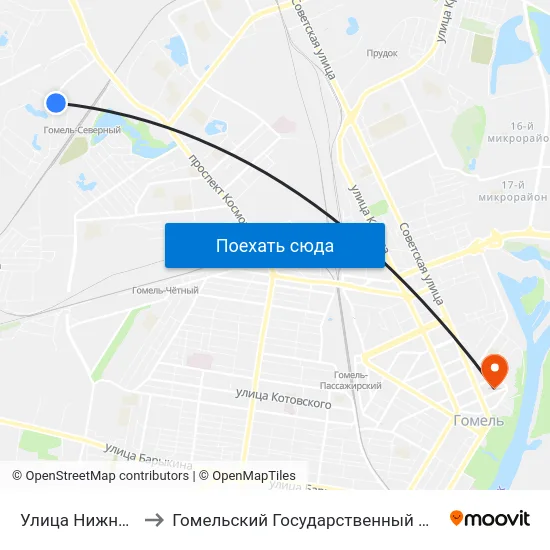 Улица Нижнебрилёвская to Гомельский Государственный Медицинский Университет map