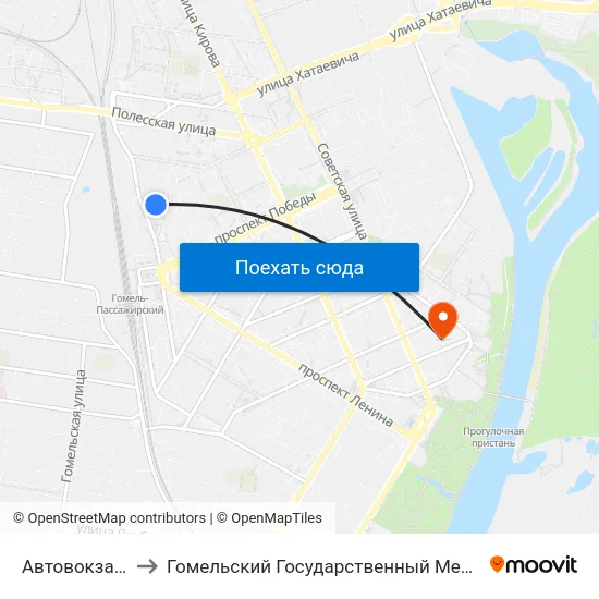Автовокзал Гомель to Гомельский Государственный Медицинский Университет map