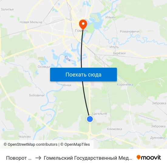 Поворот На Куты to Гомельский Государственный Медицинский Университет map