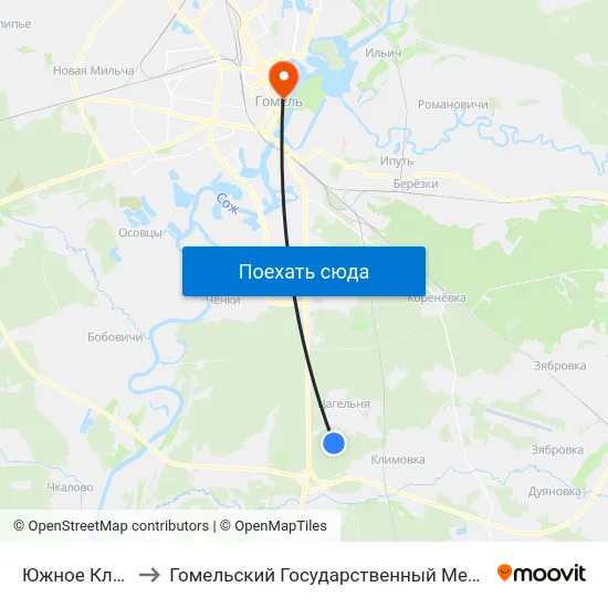 Южное Кладбище 2 to Гомельский Государственный Медицинский Университет map