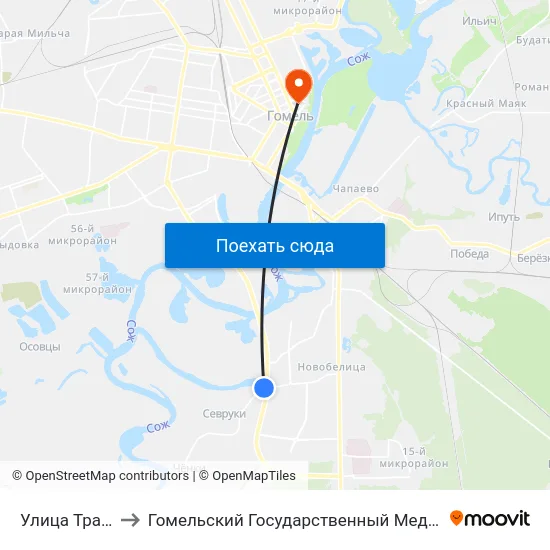 Улица Транзитная to Гомельский Государственный Медицинский Университет map