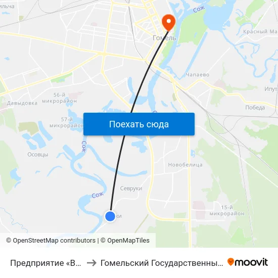 Предприятие «Внешгомельстрой» to Гомельский Государственный Медицинский Университет map