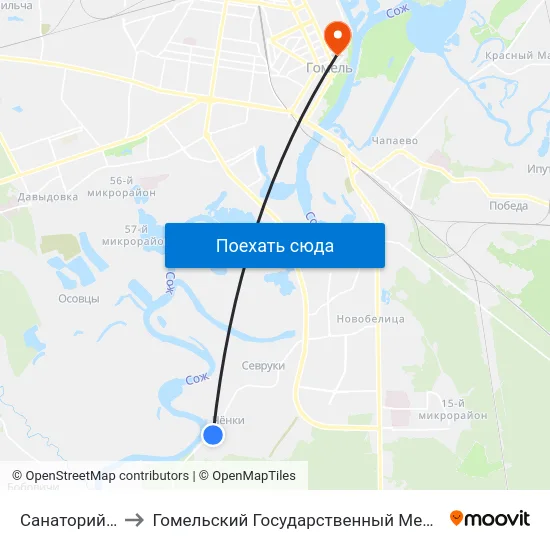 Санаторий «Чёнки» to Гомельский Государственный Медицинский Университет map