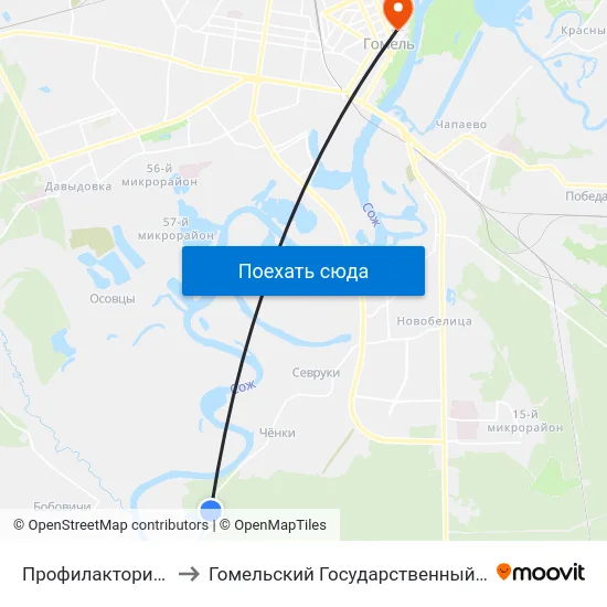 Профилакторий Гомсельмаша to Гомельский Государственный Медицинский Университет map