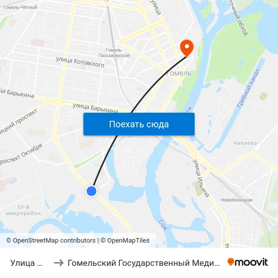 Улица Мележа to Гомельский Государственный Медицинский Университет map