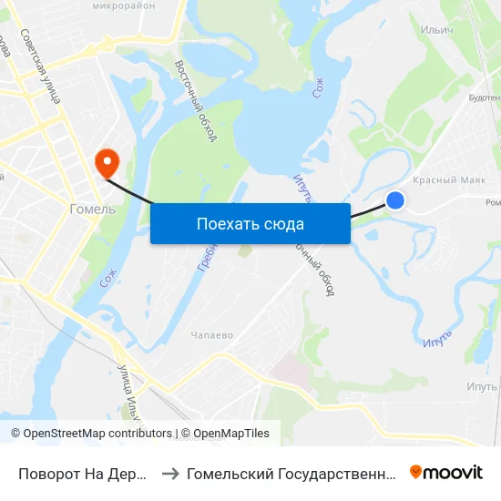 Поворот На Деревню «Романовичи» to Гомельский Государственный Медицинский Университет map