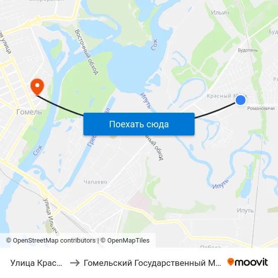 Улица Красносельская to Гомельский Государственный Медицинский Университет map