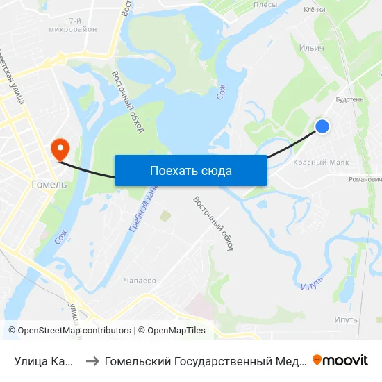 Улица Каменецкая to Гомельский Государственный Медицинский Университет map