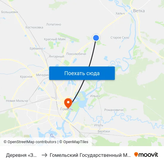 Деревня «Золотой Рог» to Гомельский Государственный Медицинский Университет map