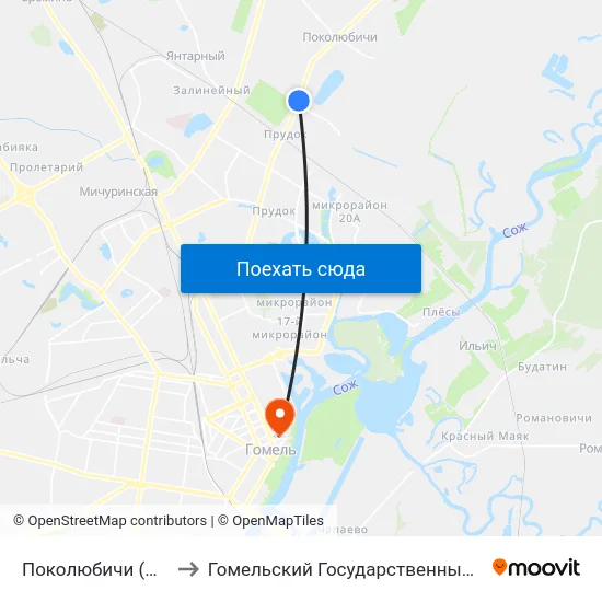 Поколюбичи (Переезд / Ветка) to Гомельский Государственный Медицинский Университет map