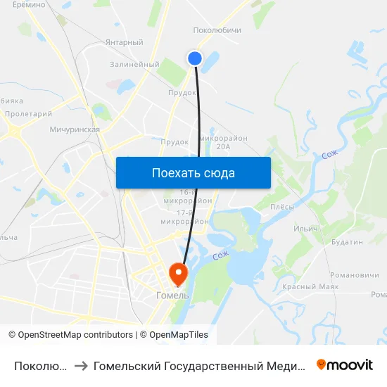 Поколюбичи-1 to Гомельский Государственный Медицинский Университет map