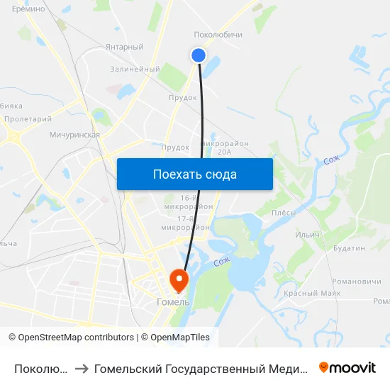 Поколюбичи-1 to Гомельский Государственный Медицинский Университет map