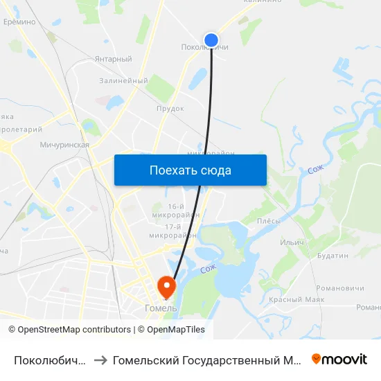 Поколюбичи, Магазин to Гомельский Государственный Медицинский Университет map