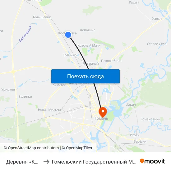 Деревня «Костюковка» to Гомельский Государственный Медицинский Университет map