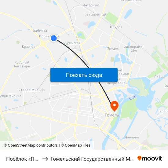 Посёлок «Пролетарий» to Гомельский Государственный Медицинский Университет map
