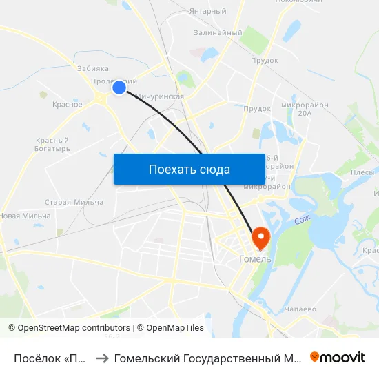 Посёлок «Пролетарий» to Гомельский Государственный Медицинский Университет map