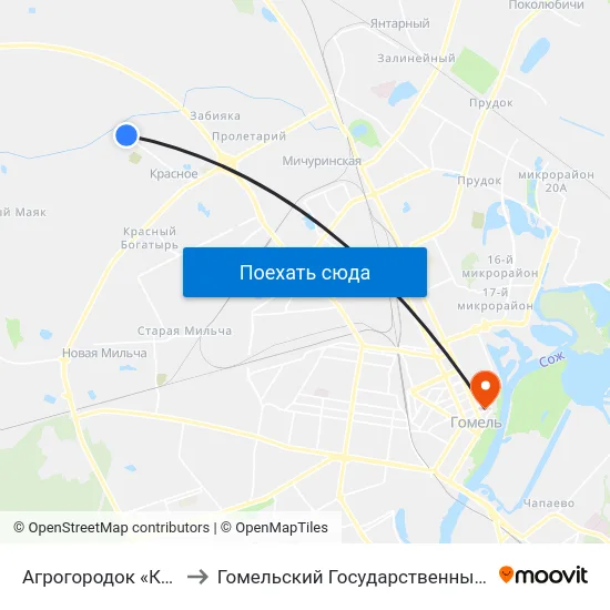 Агрогородок «Красное» (Кольцо) to Гомельский Государственный Медицинский Университет map