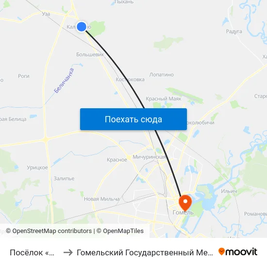 Посёлок «Калинино» to Гомельский Государственный Медицинский Университет map