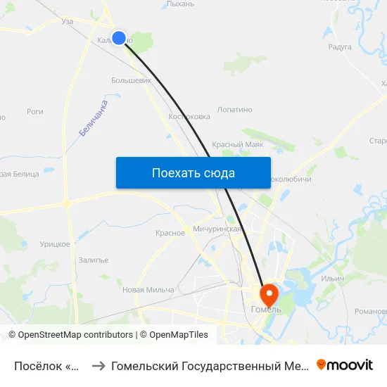 Посёлок «Калинино» to Гомельский Государственный Медицинский Университет map
