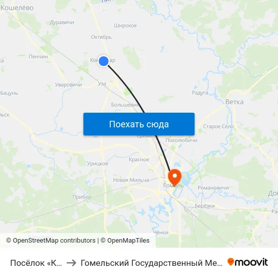 Посёлок «Коммунар» to Гомельский Государственный Медицинский Университет map
