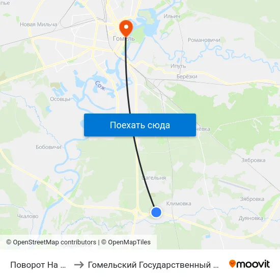 Поворот На Каравышень to Гомельский Государственный Медицинский Университет map