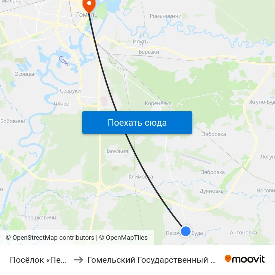 Посёлок «Песочная Буда» to Гомельский Государственный Медицинский Университет map