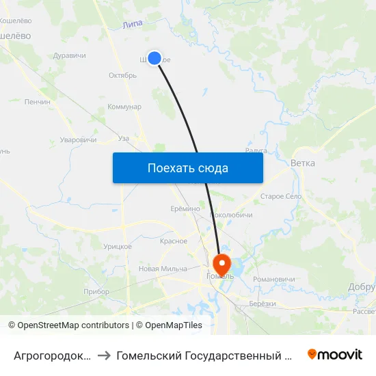 Агрогородок «Широкий» to Гомельский Государственный Медицинский Университет map
