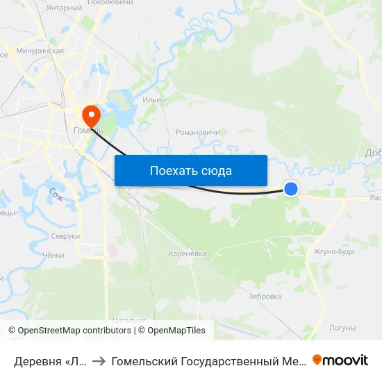Деревня «Ларищево» to Гомельский Государственный Медицинский Университет map