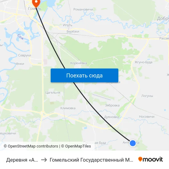 Деревня «Антоновка» to Гомельский Государственный Медицинский Университет map