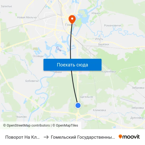 Поворот На Кладбище Южное-2 to Гомельский Государственный Медицинский Университет map