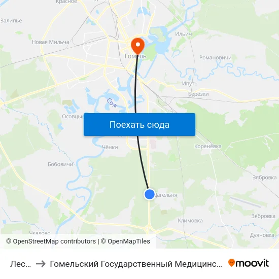 Лесная to Гомельский Государственный Медицинский Университет map
