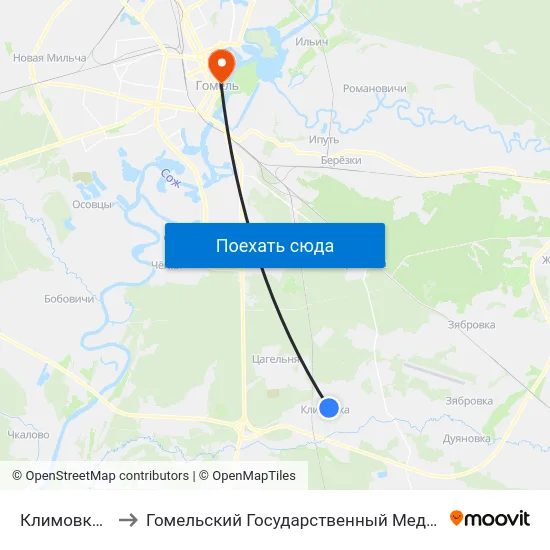Климовка, Школа to Гомельский Государственный Медицинский Университет map