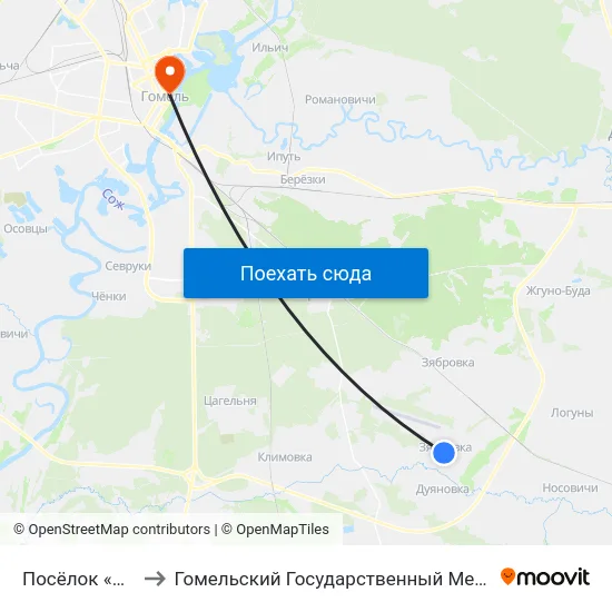 Посёлок «Зябровка» to Гомельский Государственный Медицинский Университет map