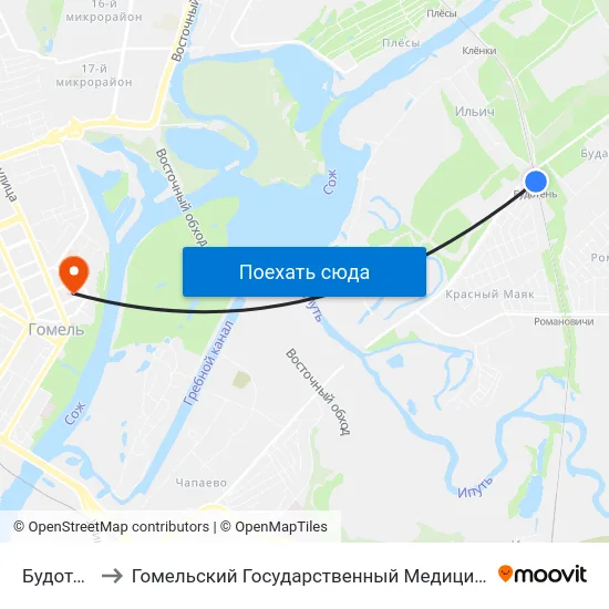 Будотень￼ to Гомельский Государственный Медицинский Университет map