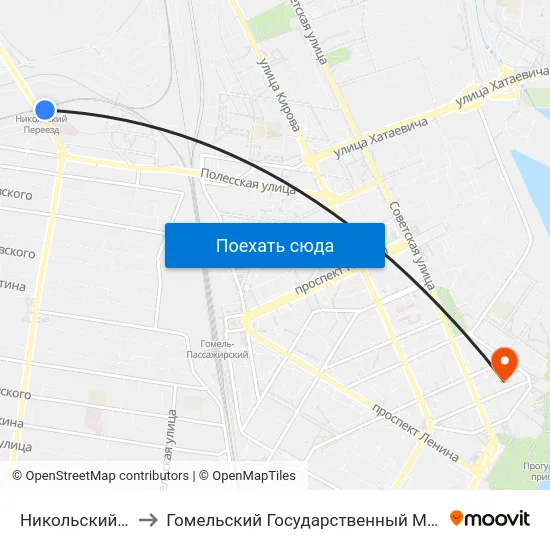 Никольский Переезд￼ to Гомельский Государственный Медицинский Университет map