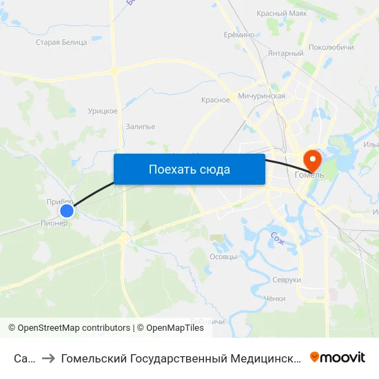 Сады to Гомельский Государственный Медицинский Университет map