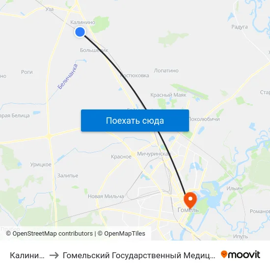 Калининский to Гомельский Государственный Медицинский Университет map
