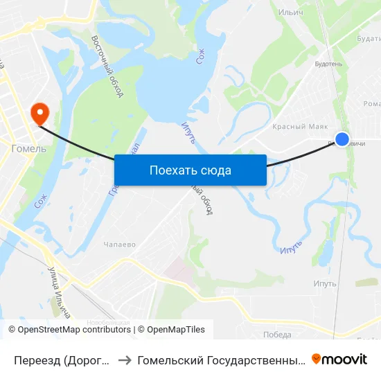 Переезд (Дорога На Романовичи) to Гомельский Государственный Медицинский Университет map