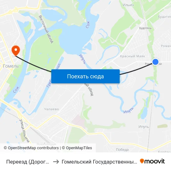 Переезд (Дорога На Романовичи) to Гомельский Государственный Медицинский Университет map