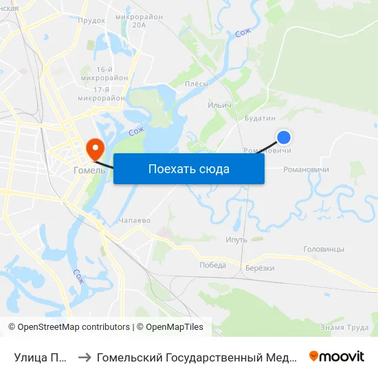 Улица Полякова to Гомельский Государственный Медицинский Университет map